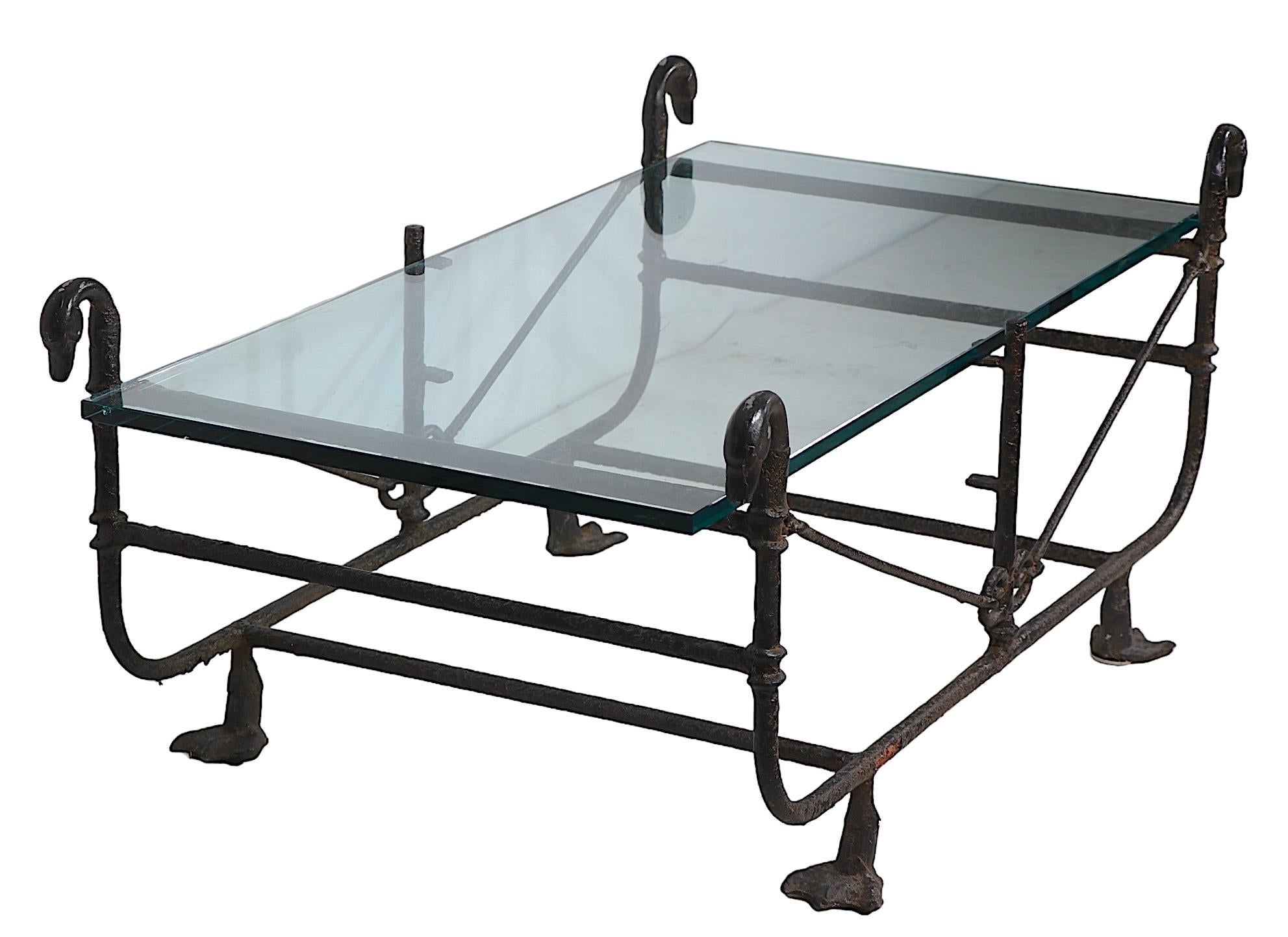 Wrought Iron and Glass Etruscan Coffee Table bib Paul Ferrante  after Giacometti In Good Condition For Sale In New York, NY