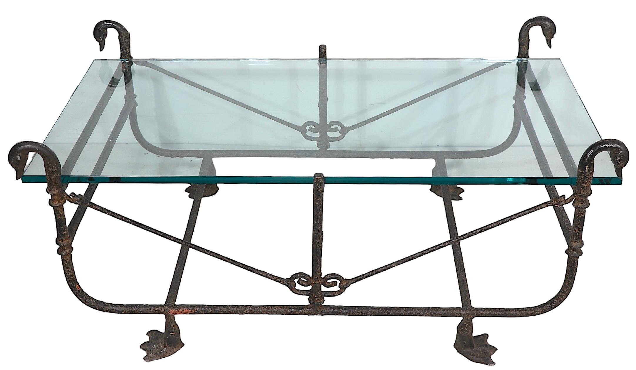 Wrought Iron and Glass Etruscan Coffee Table bib Paul Ferrante  after Giacometti For Sale 1