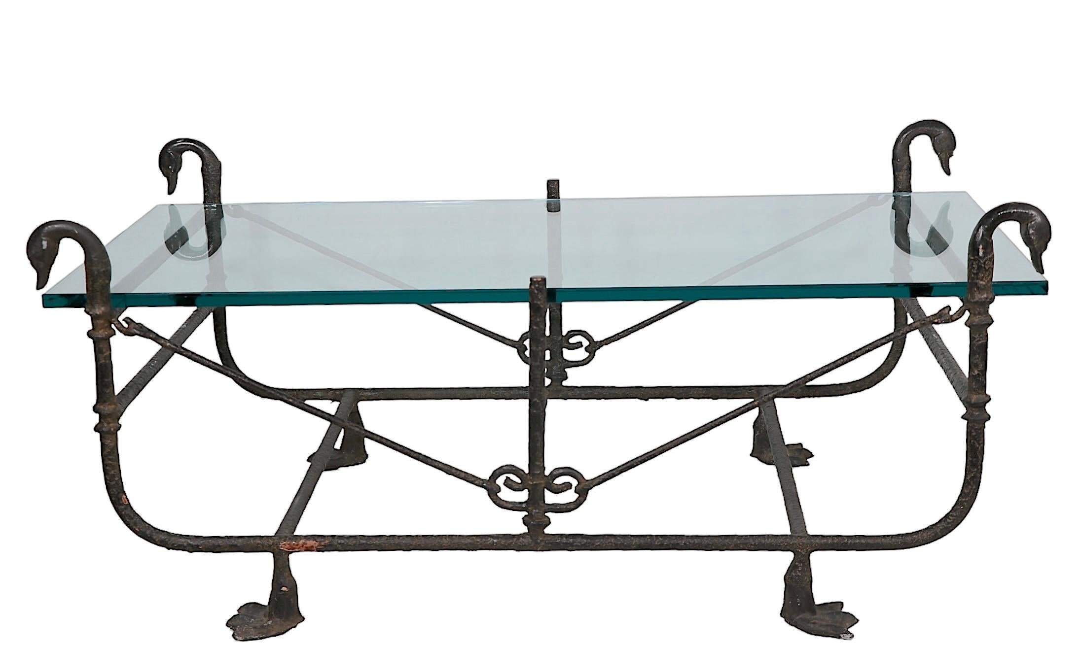 Wrought Iron and Glass Etruscan Coffee Table bib Paul Ferrante  after Giacometti For Sale 1