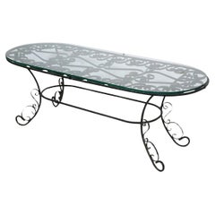 Wrought Iron and Glass Garden Patio Coffee table possibly by Woodard Furniture