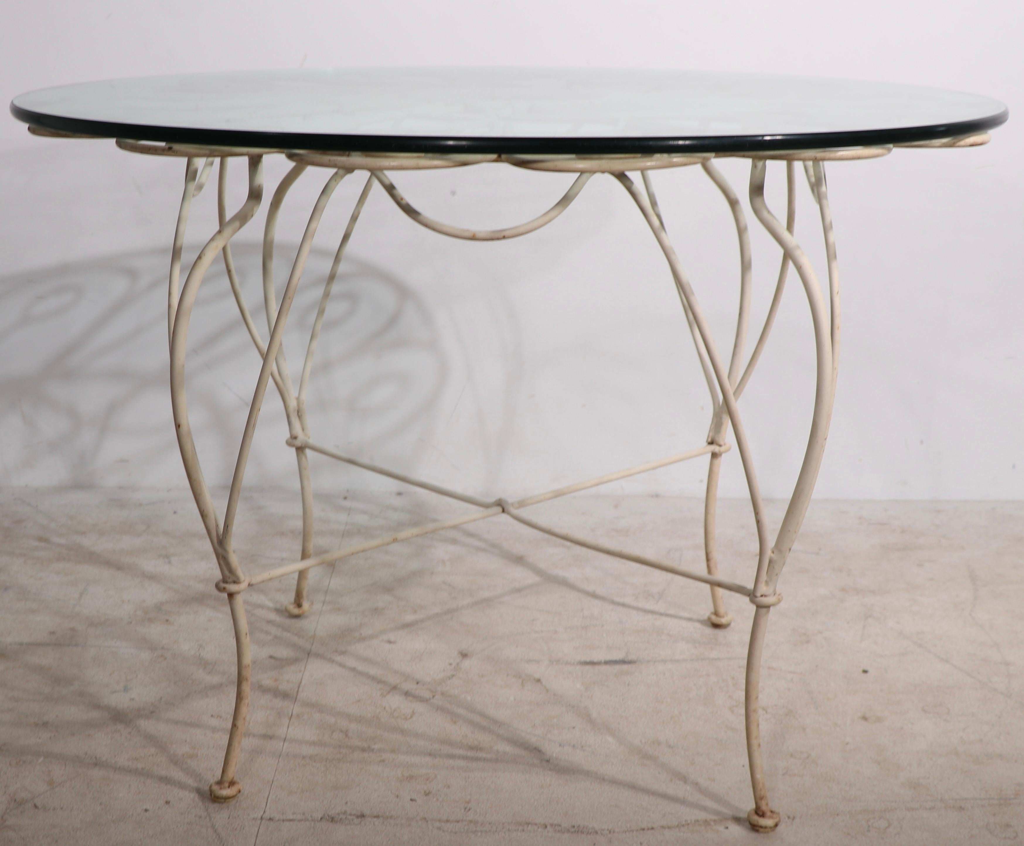 Wrought Iron and Glass Garden Patio Poolside Cafe Dining Center Table  In Good Condition For Sale In New York, NY