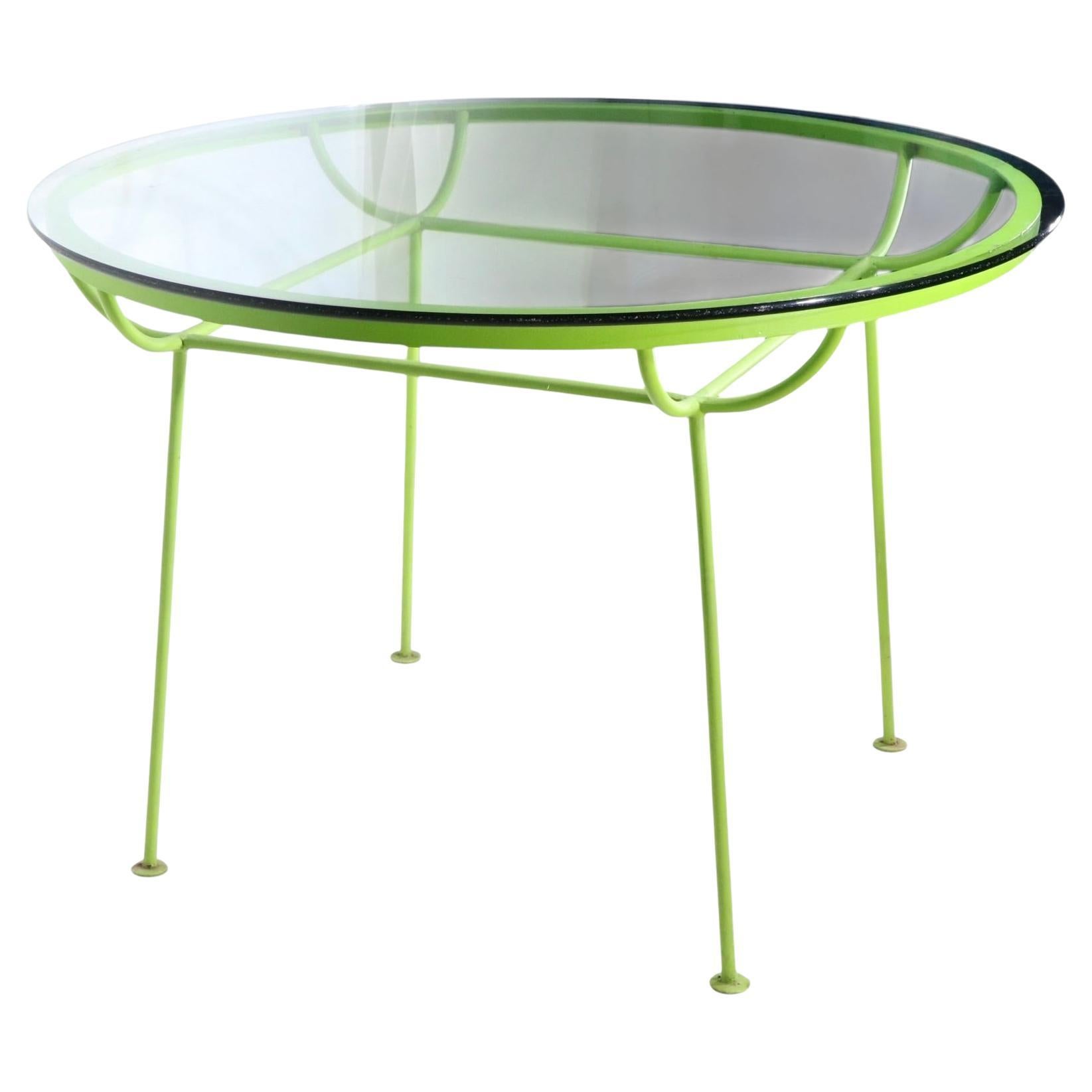 Wrought Iron and Glass Garden Patio Poolside Dining Table att. to Nelson Arbuck For Sale