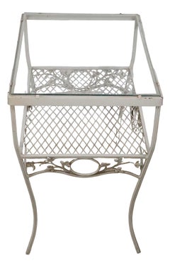 Wrought Iron and Glass Garden Patio Poolside End, Side Table Att. to Woodard