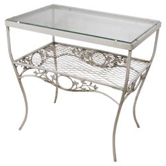 Wrought Iron and Glass Garden Patio Poolside End, Side Table Att. to Woodard