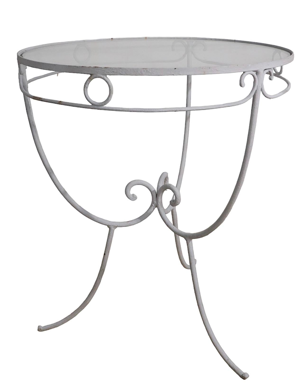 Wrought Iron and Glass Garden Patio Poolside Side Table Att. to Salterini 3