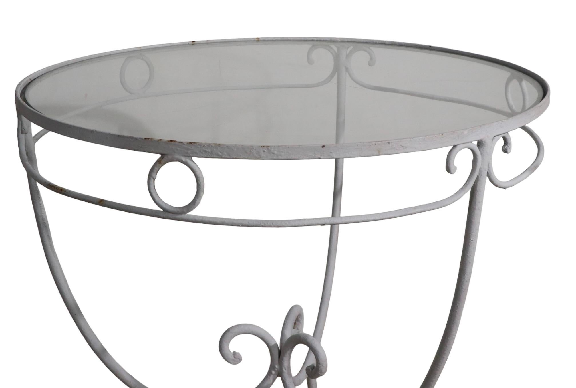 Wrought Iron and Glass Garden Patio Poolside Side Table Att. to Salterini 4