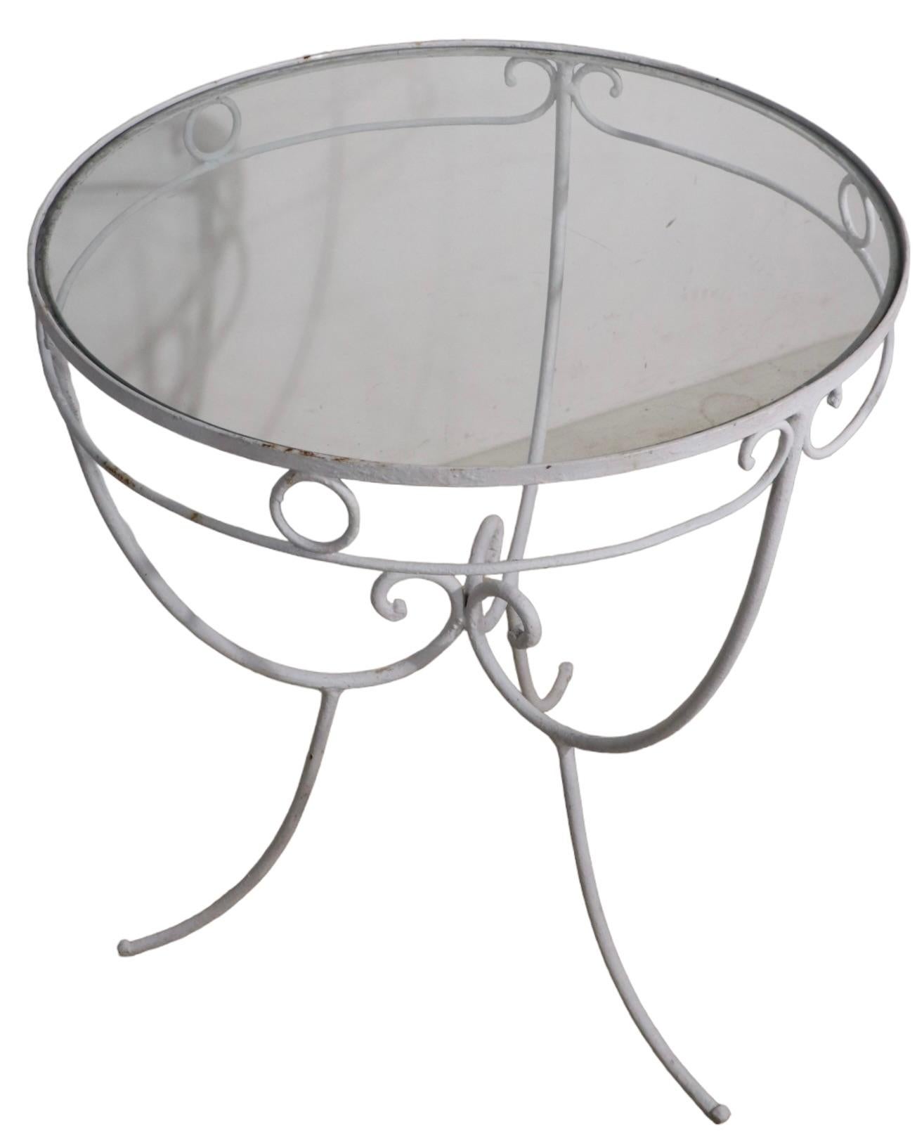 Wrought Iron and Glass Garden Patio Poolside Side Table Att. to Salterini 5