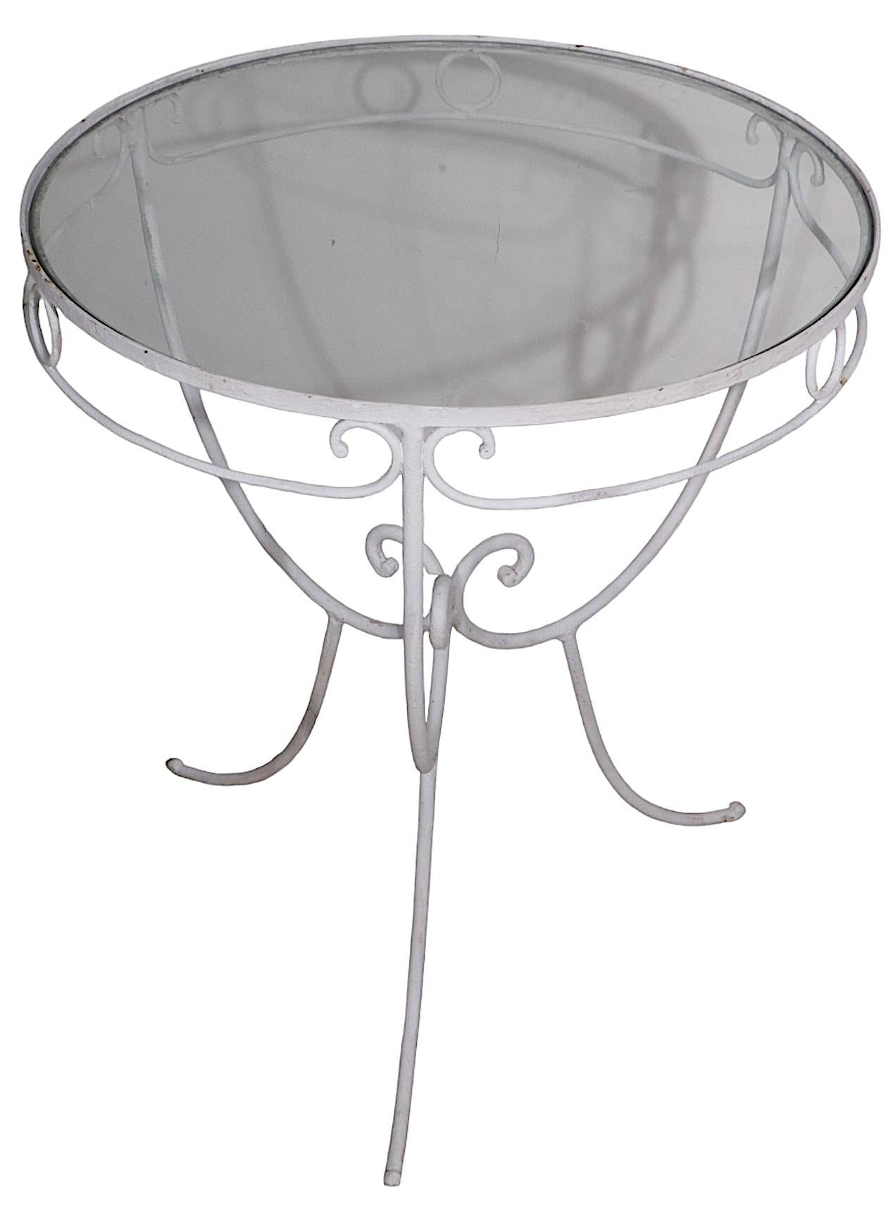 American Wrought Iron and Glass Garden Patio Poolside Side Table Att. to Salterini