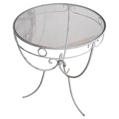Wrought Iron and Glass Garden Patio Poolside Side Table Att. to Salterini