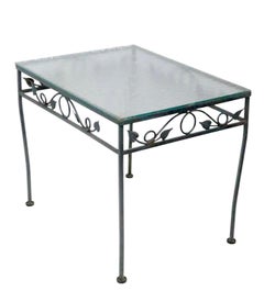 Wrought Iron and Glass Garden Patio Poolside Side Table
