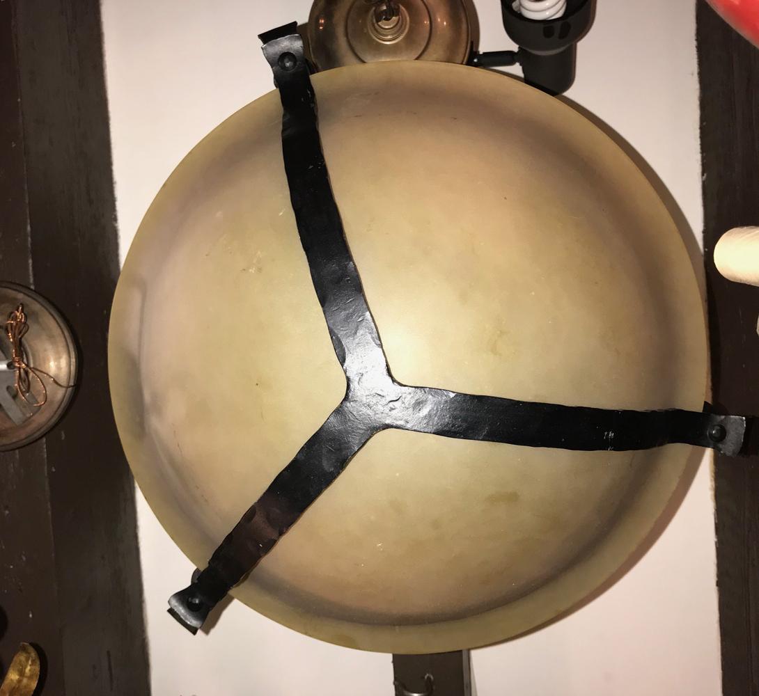 Wrought Iron and Glass Light Fixture In Good Condition For Sale In New York, NY