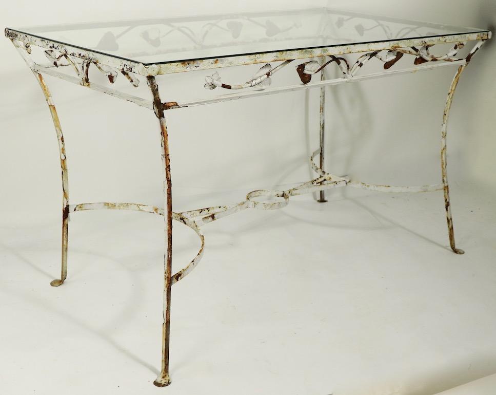 Wrought Iron and Glass Patio Garden Dining Table Attributed to Salterini 2