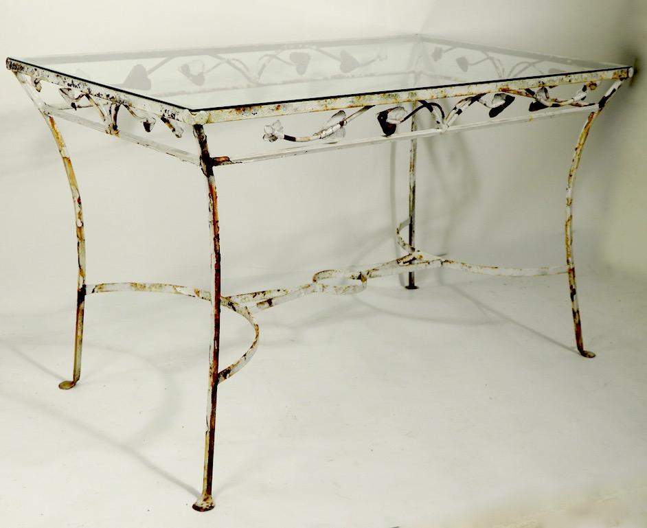 Wrought Iron and Glass Patio Garden Dining Table Attributed to Salterini 3