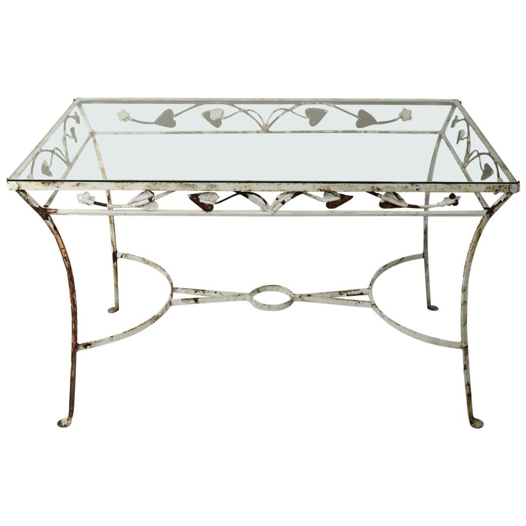 Wrought Iron and Glass Patio Garden Dining Table Attributed to Salterini