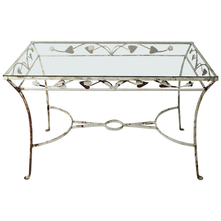 Wrought Iron and Glass Patio Garden Dining Table Attributed to