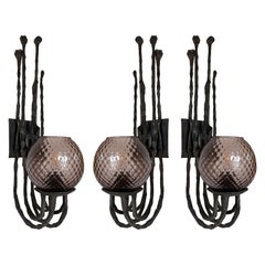 Wrought Iron and Glass Sconce by Pozzebon. Italy, 1970s