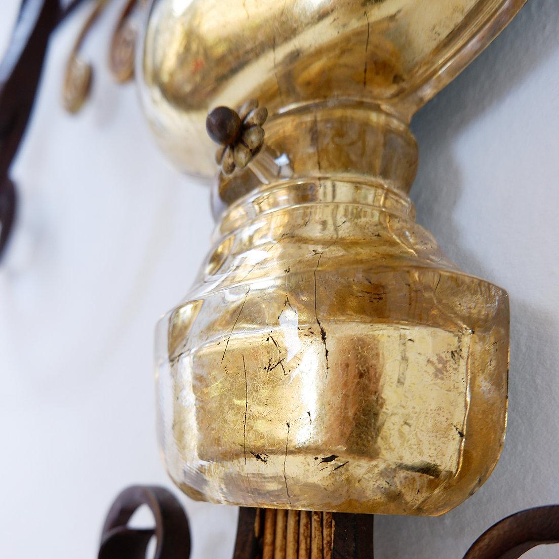 Wrought iron and glass sconce in the style of Maison Baguès im Angebot 4