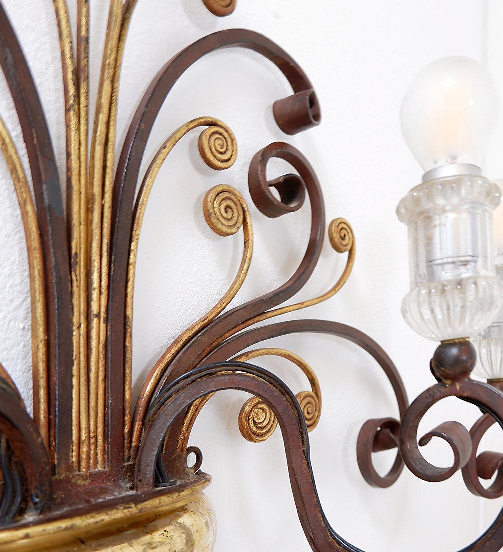 Wrought iron and glass sconce in the style of Maison Baguès im Angebot 5