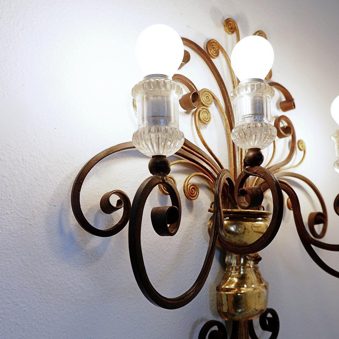 Wrought iron and glass sconce in the style of Maison Baguès im Angebot 8