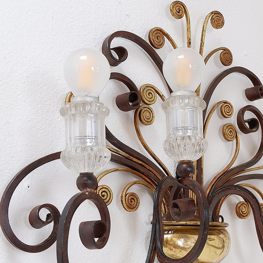 Wrought iron and glass sconce in the style of Maison Baguès im Angebot 9