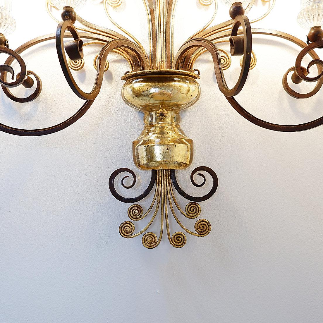 Wrought iron and glass sconce in the style of Maison Baguès im Angebot 1