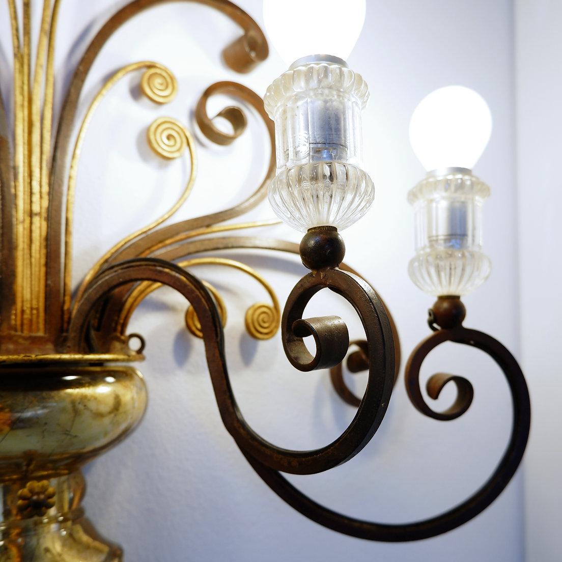 Wrought iron and glass sconce in the style of Maison Baguès im Angebot 3