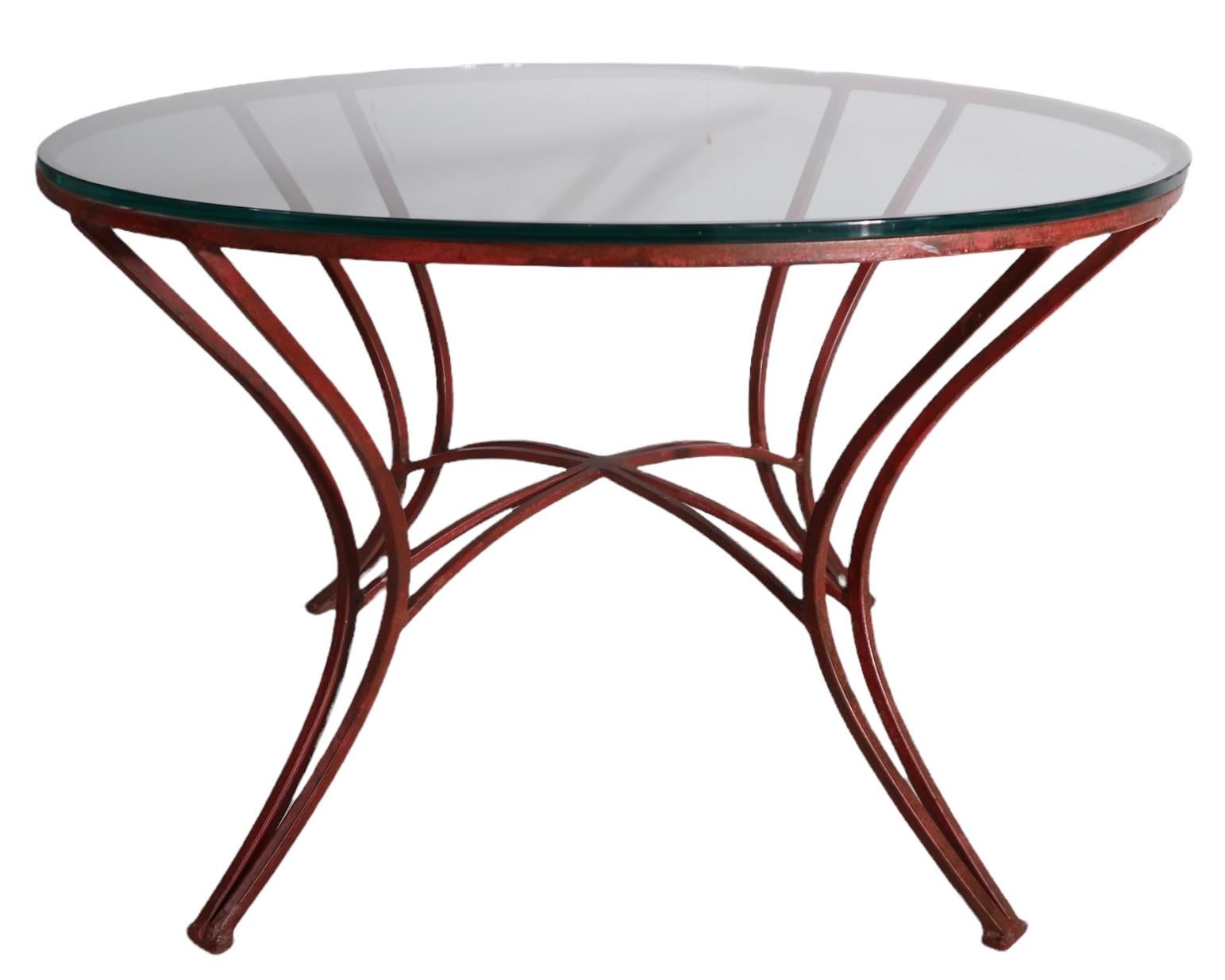 Mid-Century Modern Wrought Iron and Glass Side Table Suitable for Patio, Garden or Poolside Use For Sale