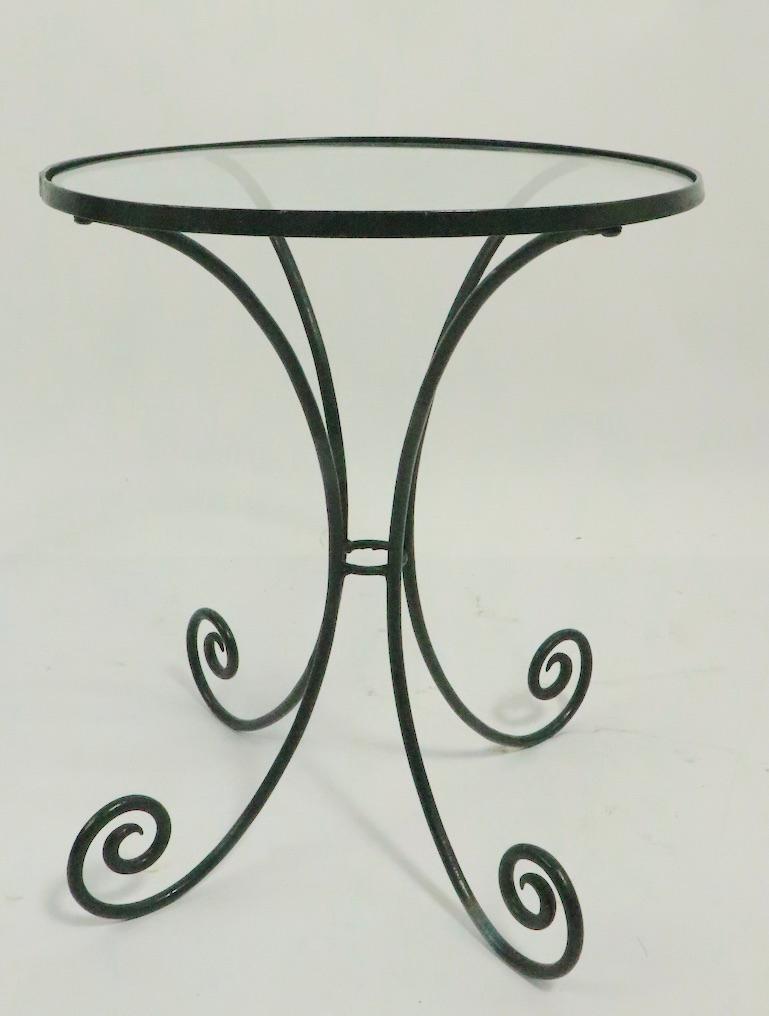 Wrought Iron and Glass Side Table with Curlicue Form Legs 4