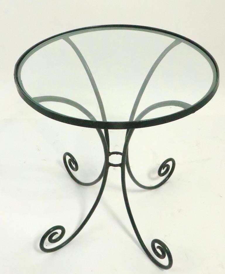 Art Deco Wrought Iron and Glass Side Table with Curlicue Form Legs