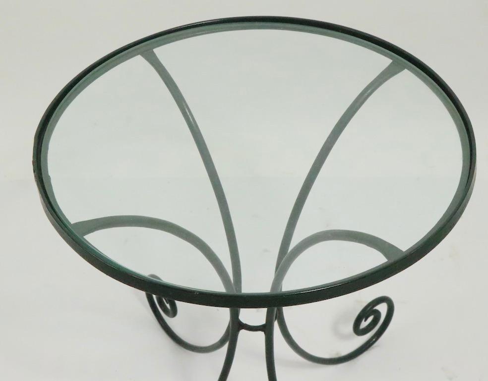 Wrought Iron and Glass Side Table with Curlicue Form Legs In Good Condition In New York, NY