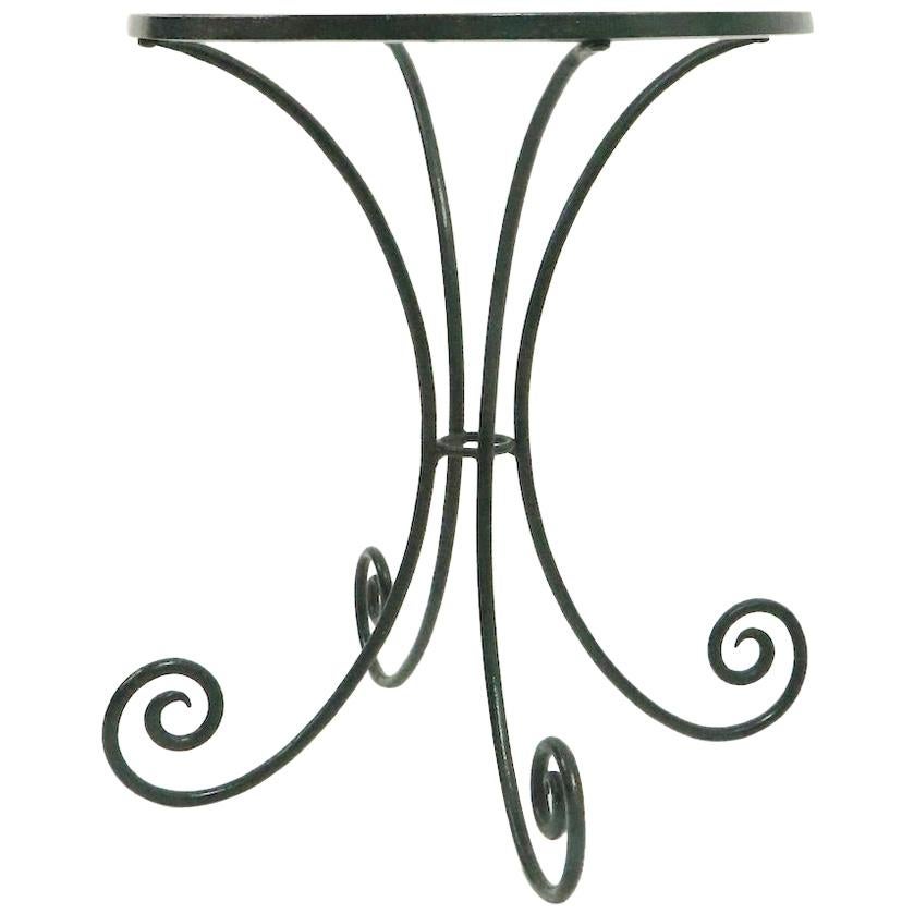 Wrought Iron and Glass Side Table with Curlicue Form Legs