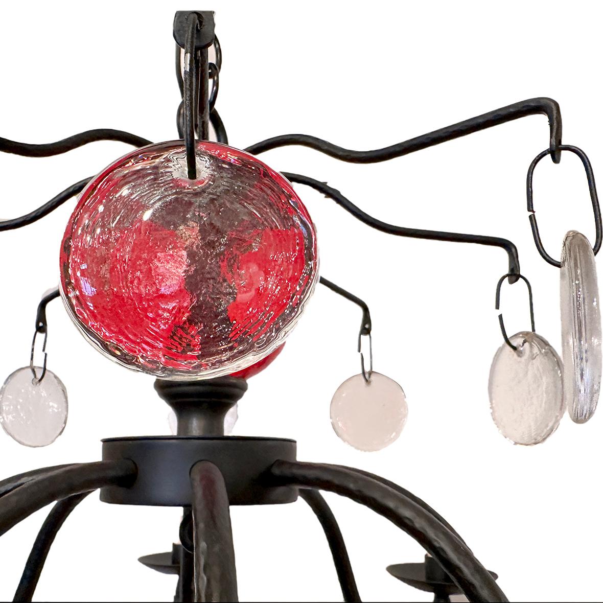 Late 20th Century Wrought Iron and Glass Swedish Chandelier For Sale
