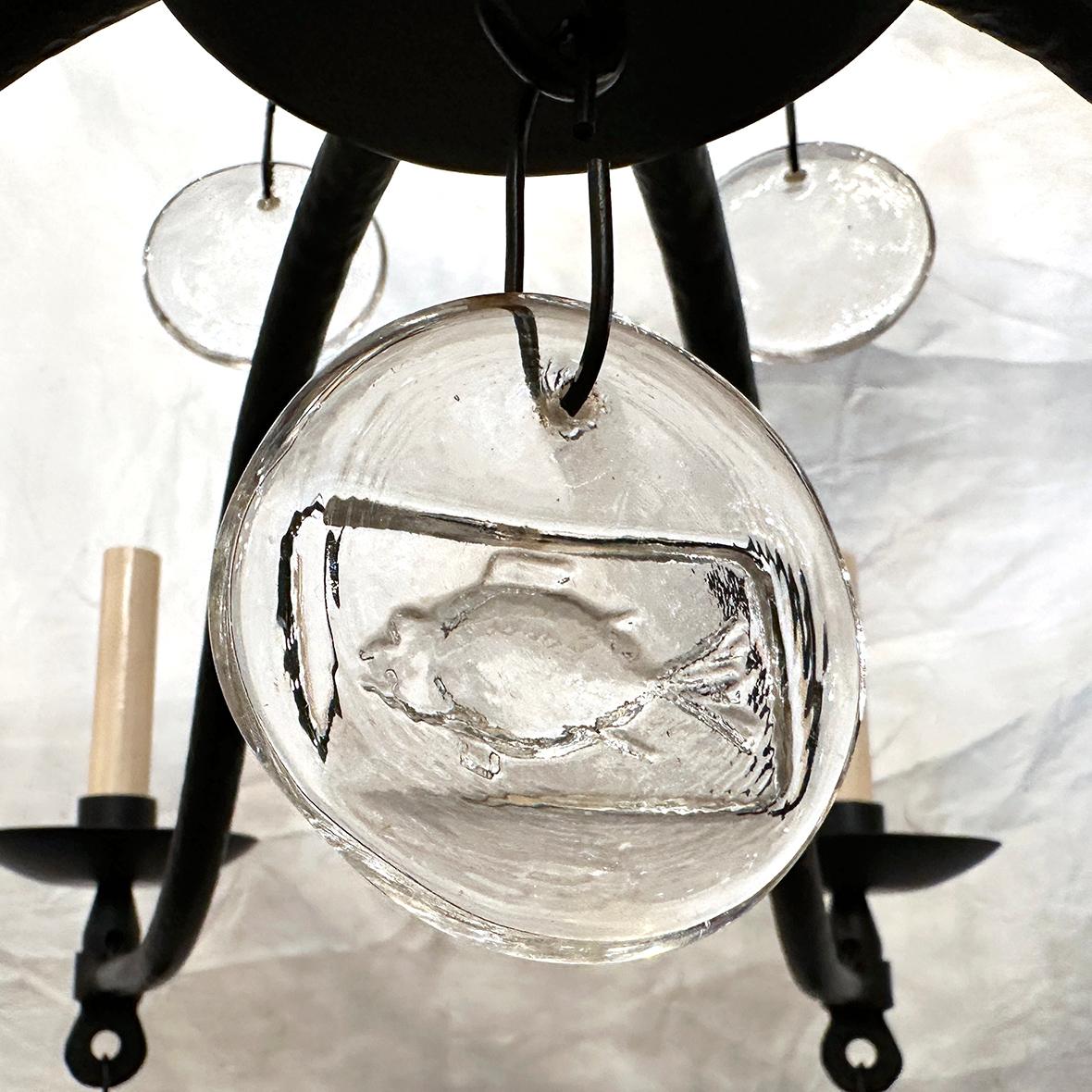 Wrought Iron and Glass Swedish Chandelier 1