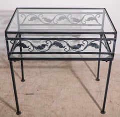 Wrought Iron and Glass Two Tier Garden Patio Table by Meadowcraft