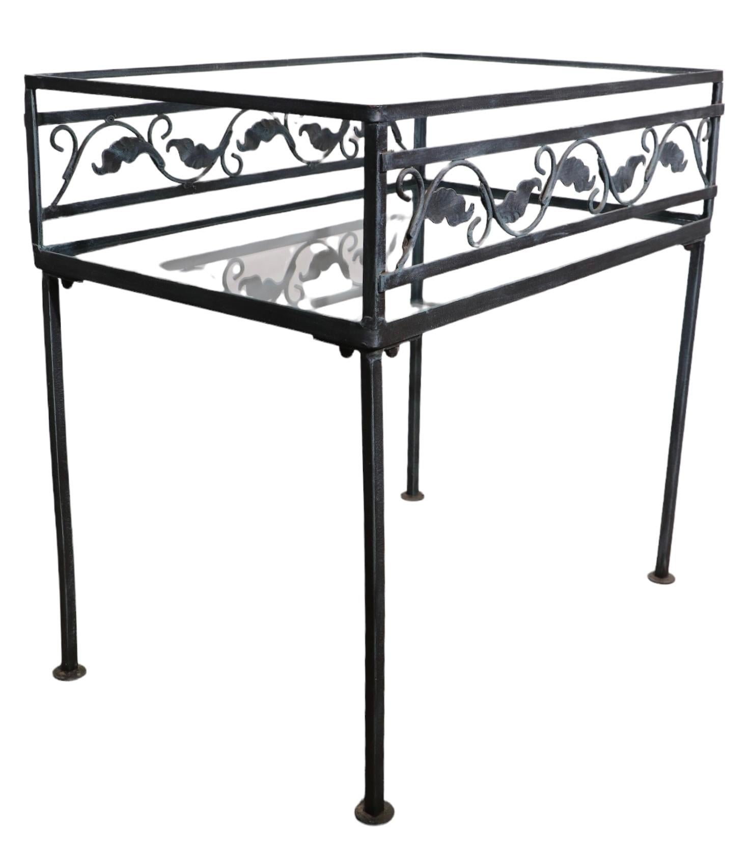 20th Century Wrought Iron and Glass Two Tier Garden Patio Table by Meadowcraft For Sale