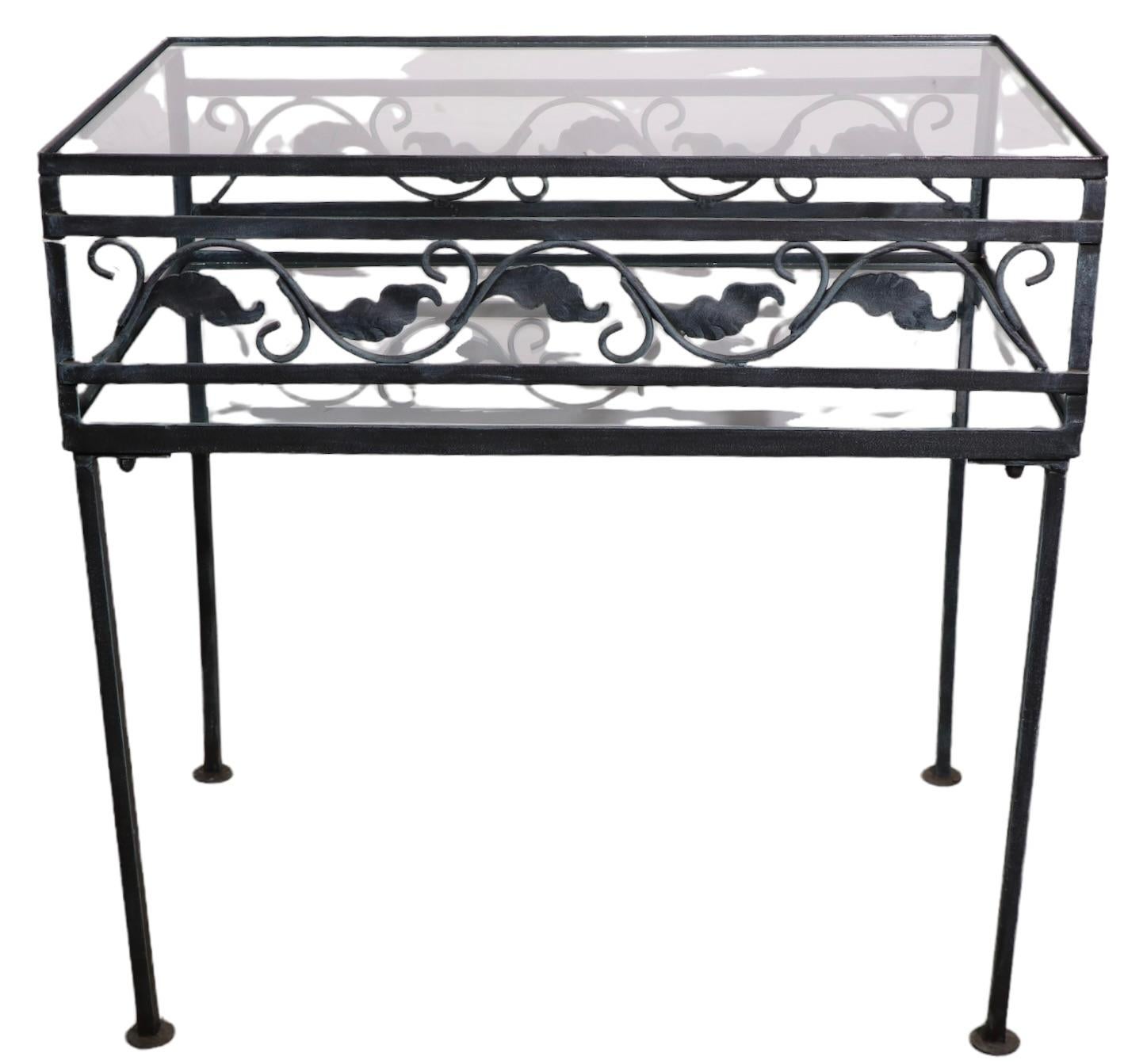 Wrought Iron and Glass Two Tier Garden Patio Table by Meadowcraft For Sale 2