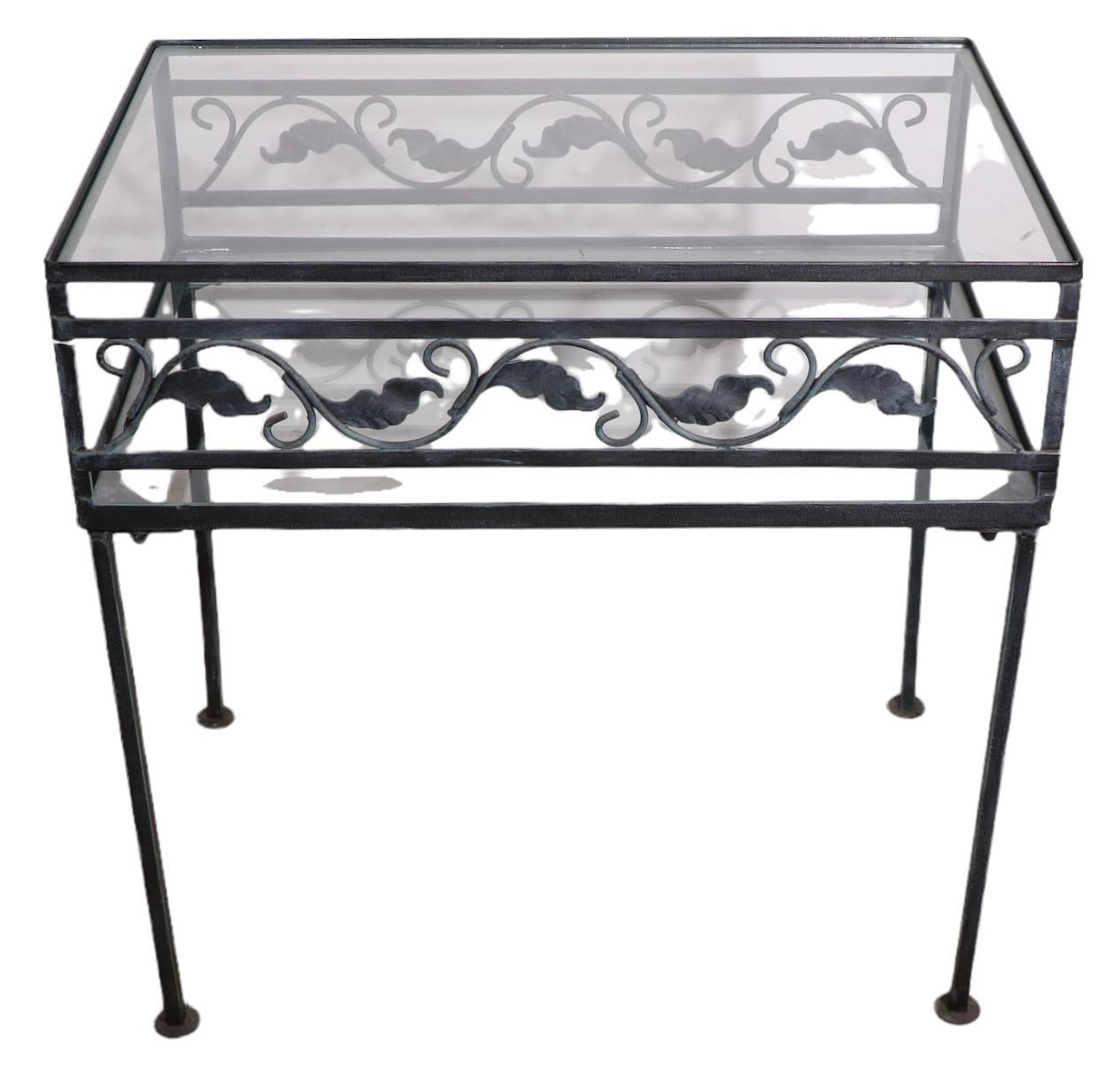 Wrought Iron and Glass Two Tier Garden Patio Table by Meadowcraft For Sale 3