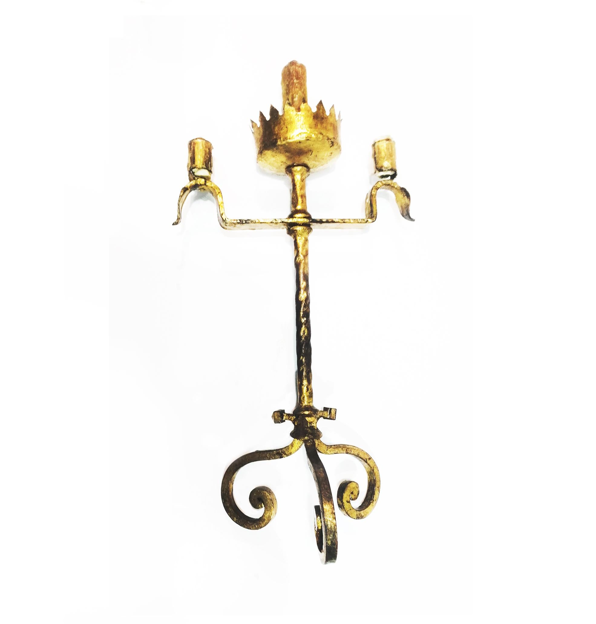 Wrought Iron and Gold  Votive Candelabra Electrified or Table Lamp For Sale 2