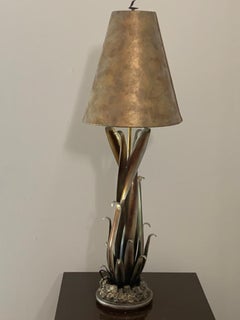Schmiedeeiserne und goldene Leder-Konsolenlampe aus Leder, 1980er Jahre