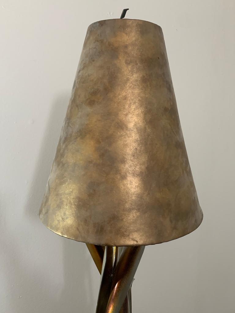 Metal Wrought iron and gold leatherette console lamp, 1980s For Sale