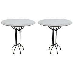 Wrought Iron and Italian Marble-Top Tables Pair