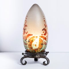 Wrought Iron and Le Verre Francais Glass Table Lamp, France, circa 1920-1930