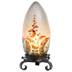Wrought Iron and Le Verre Francais Glass Table Lamp, France, circa 1920-1930
