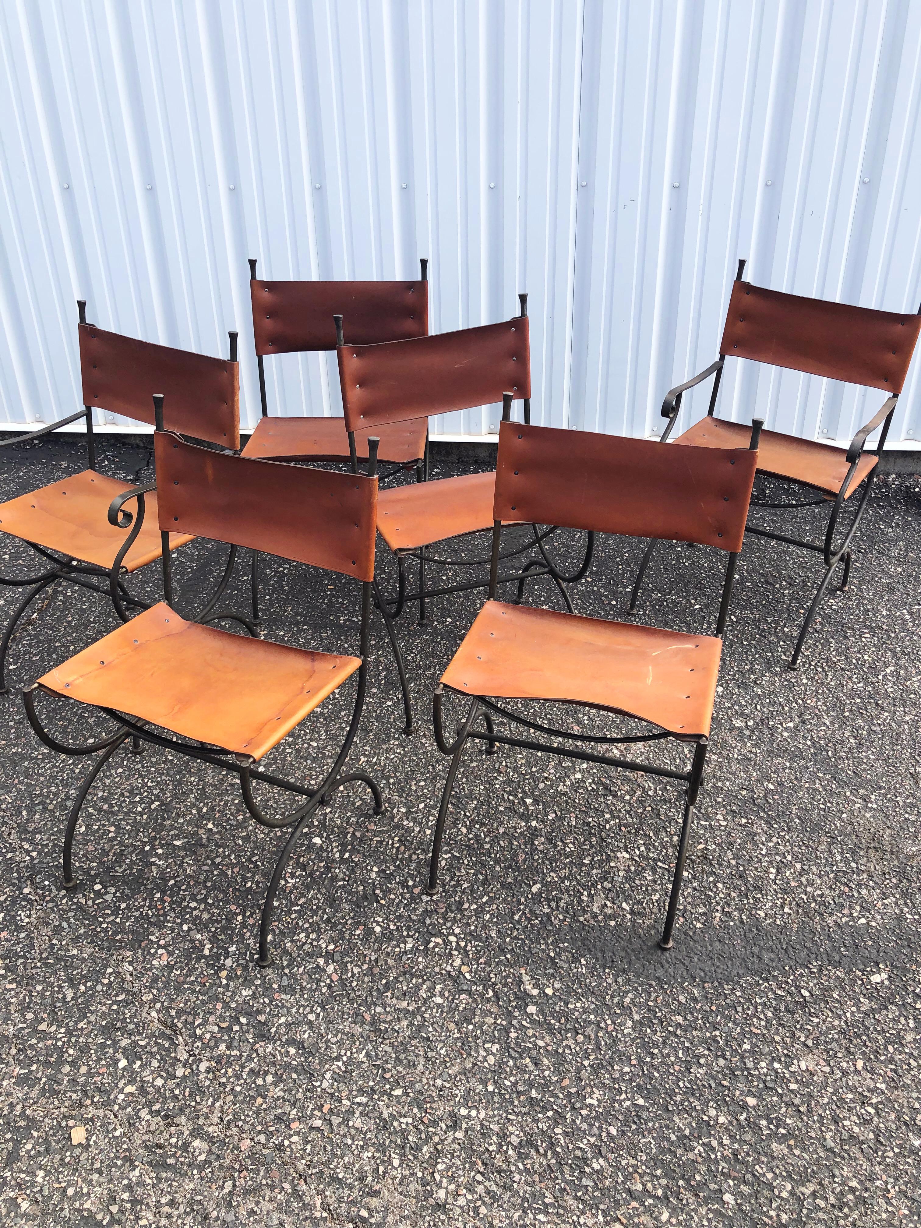 Wrought Iron and Leather Brutalist 'Legacy' Dining Chairs by Charleston Forge For Sale 2