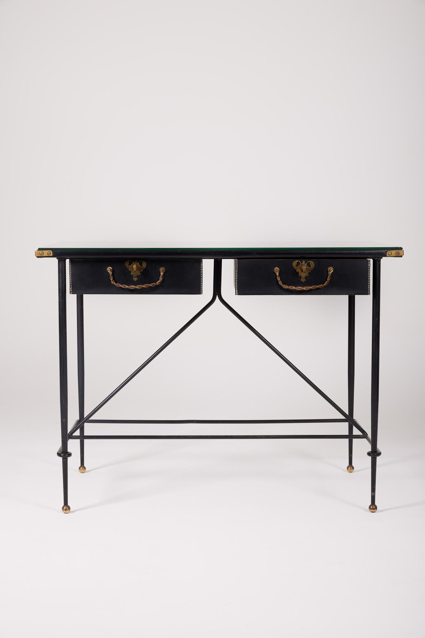 Bureau en fer forgé et cuir de Jacques Adnet 4