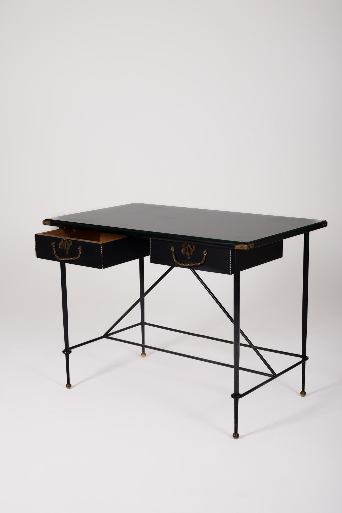 Bureau en fer forgé et cuir de Jacques Adnet 11