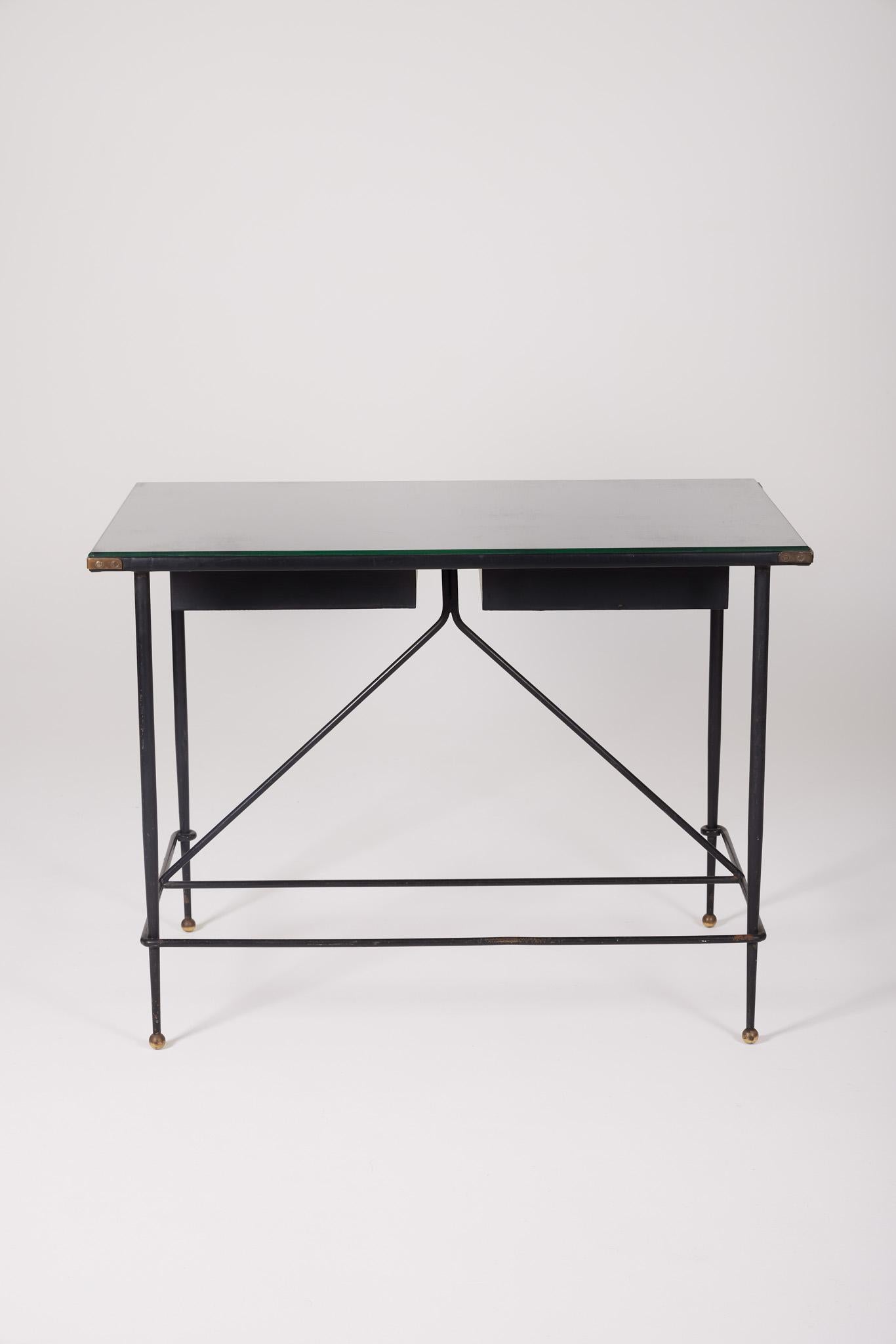 Cuir Bureau en fer forgé et cuir de Jacques Adnet