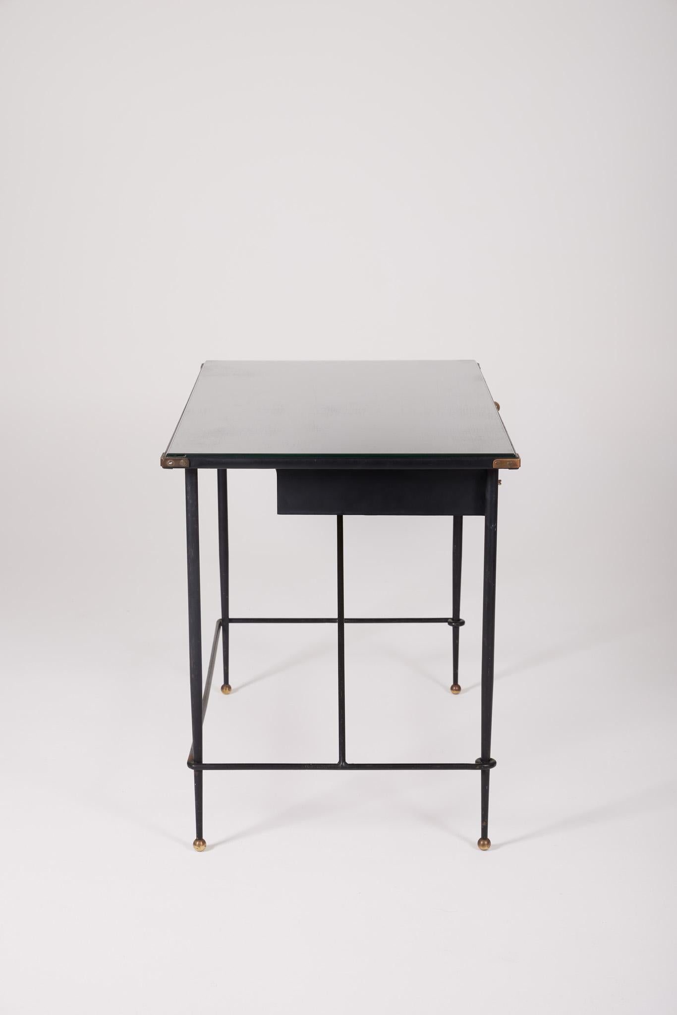 Bureau en fer forgé et cuir de Jacques Adnet 2