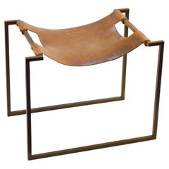 Modernist Wrought Iron and Leather French Sling Stool 