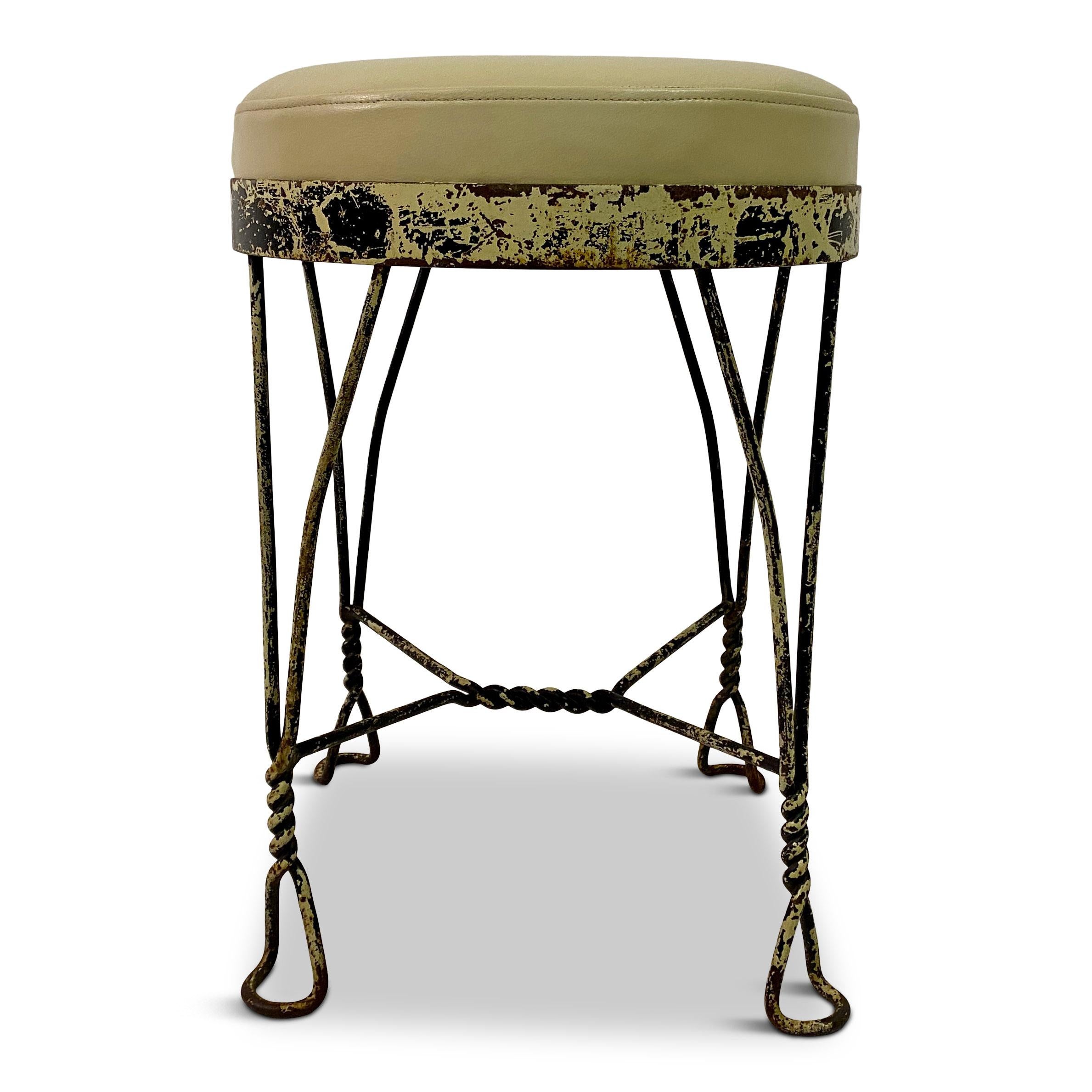 Wrought Iron And Leather Stool For Sale 5
